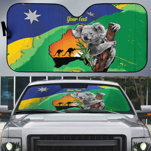 Koala Australia Personalised Auto Sun Shade Aussie Map National Color Grunge Pattern