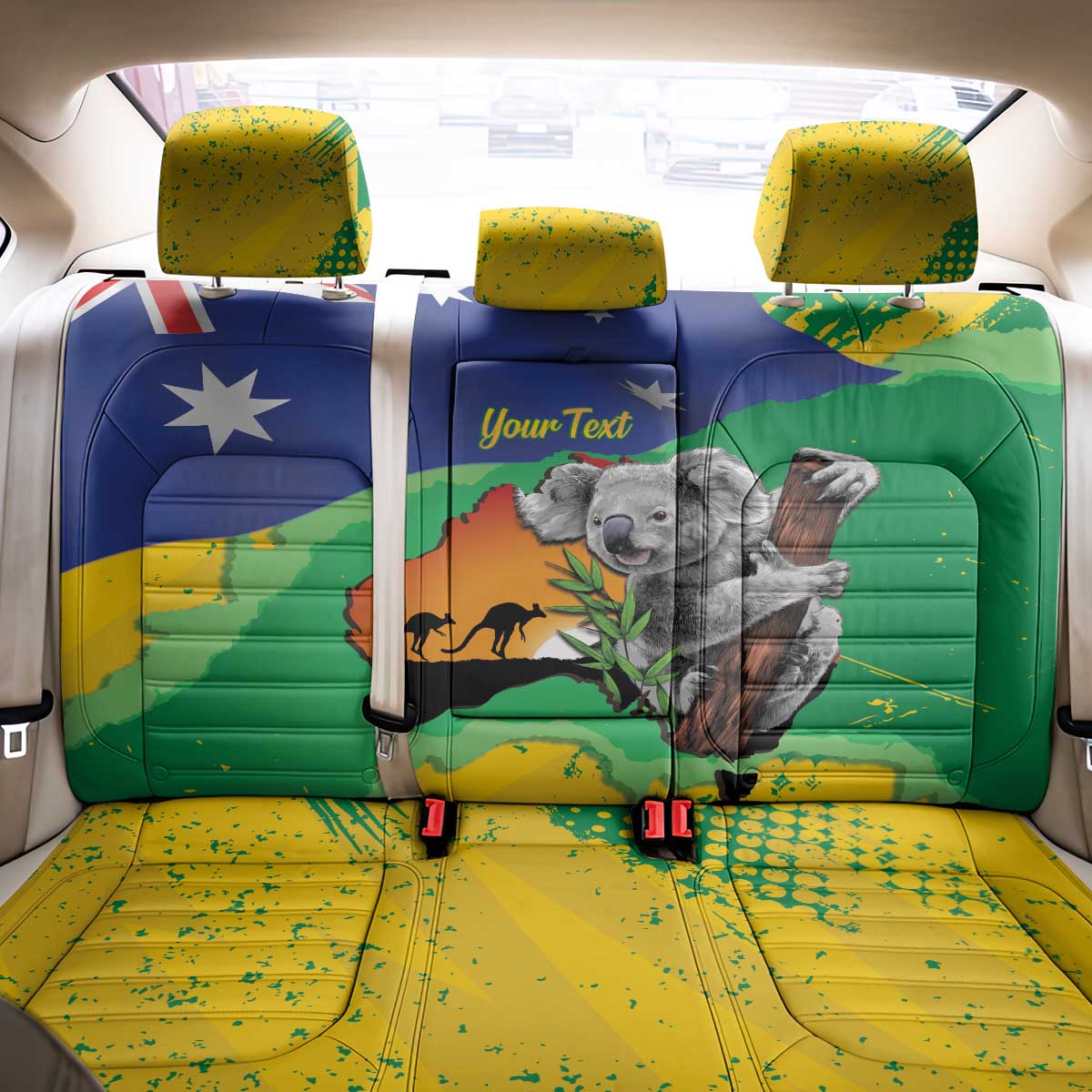 Koala Australia Personalised Back Car Seat Cover Aussie Map National Color Grunge Pattern