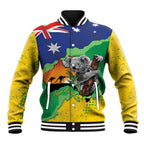 Koala Australia Personalised Baseball Jacket Aussie Map National Color Grunge Pattern