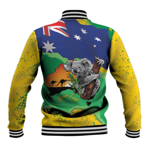 Koala Australia Personalised Baseball Jacket Aussie Map National Color Grunge Pattern