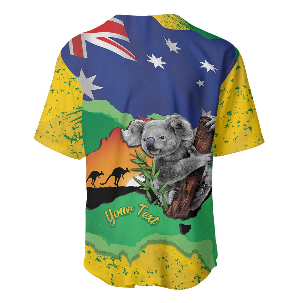 Koala Australia Personalised Baseball Jersey Aussie Map National Color Grunge Pattern