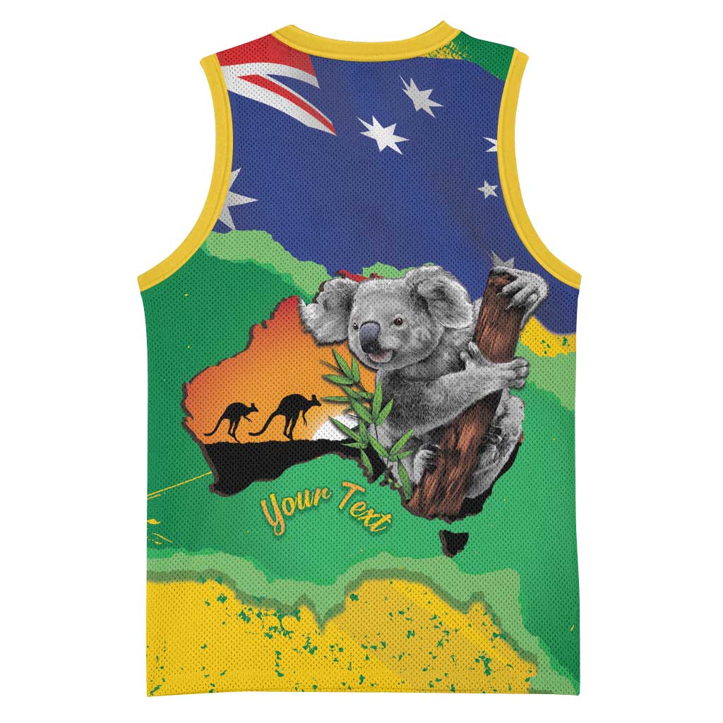 Koala Australia Personalised Basketball Jersey Aussie Map National Color Grunge Pattern