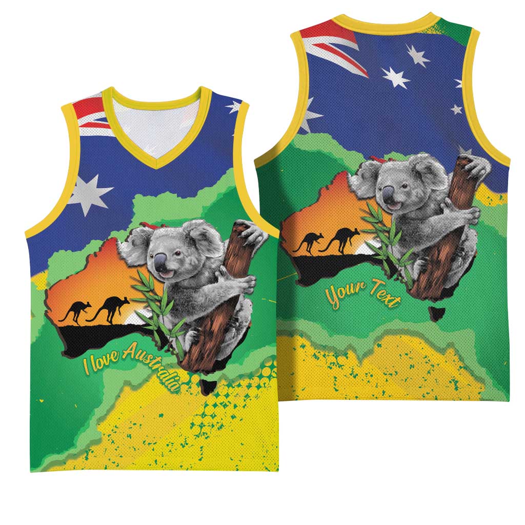 Koala Australia Personalised Basketball Jersey Aussie Map National Color Grunge Pattern