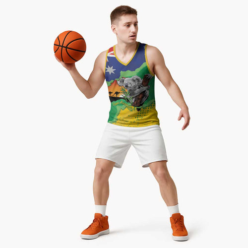 Koala Australia Personalised Basketball Jersey Aussie Map National Color Grunge Pattern