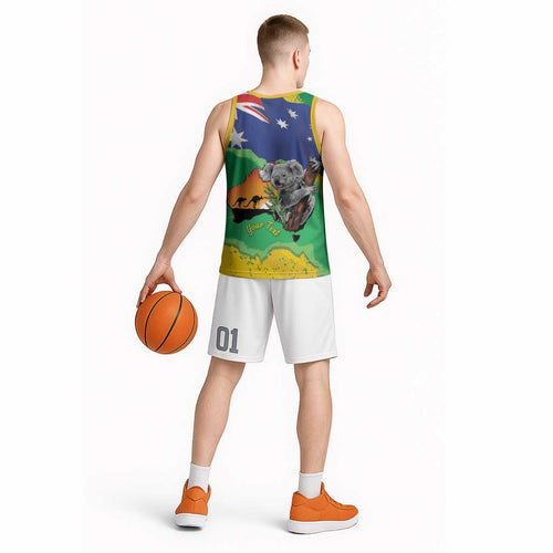 Koala Australia Personalised Basketball Jersey Aussie Map National Color Grunge Pattern