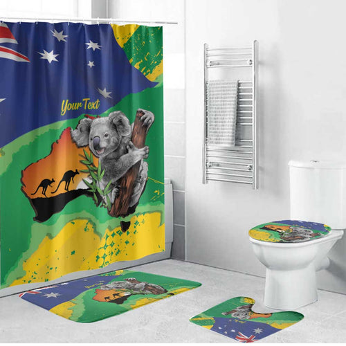 Koala Australia Personalised Bathroom Set Aussie Map National Color Grunge Pattern
