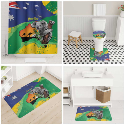 Koala Australia Personalised Bathroom Set Aussie Map National Color Grunge Pattern