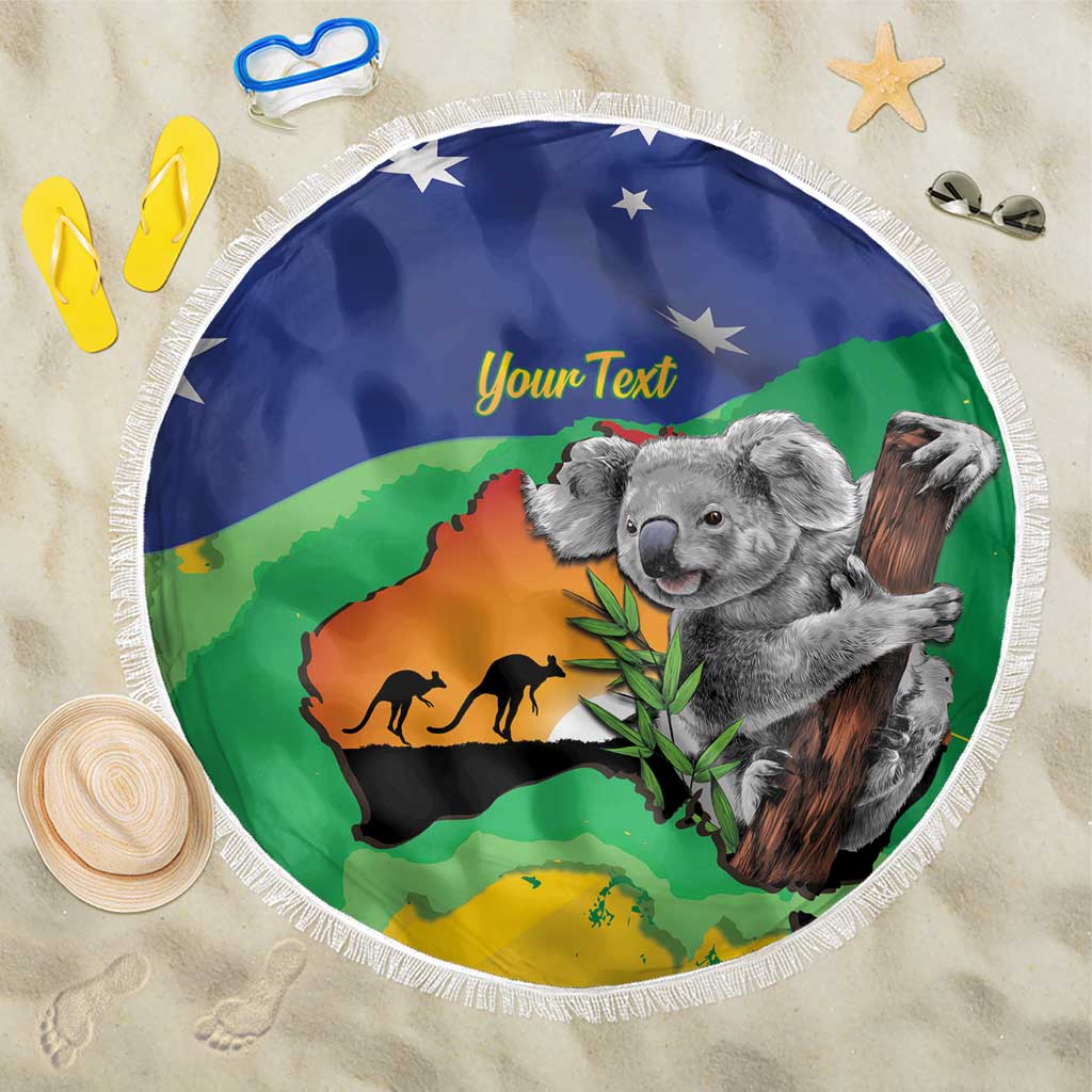 Koala Australia Personalised Beach Blanket Aussie Map National Color Grunge Pattern