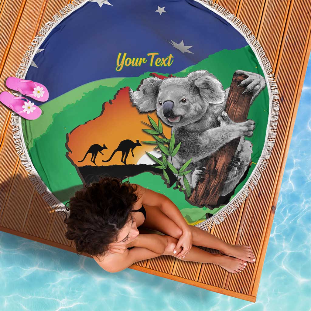 Koala Australia Personalised Beach Blanket Aussie Map National Color Grunge Pattern