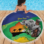 Koala Australia Personalised Beach Blanket Aussie Map National Color Grunge Pattern