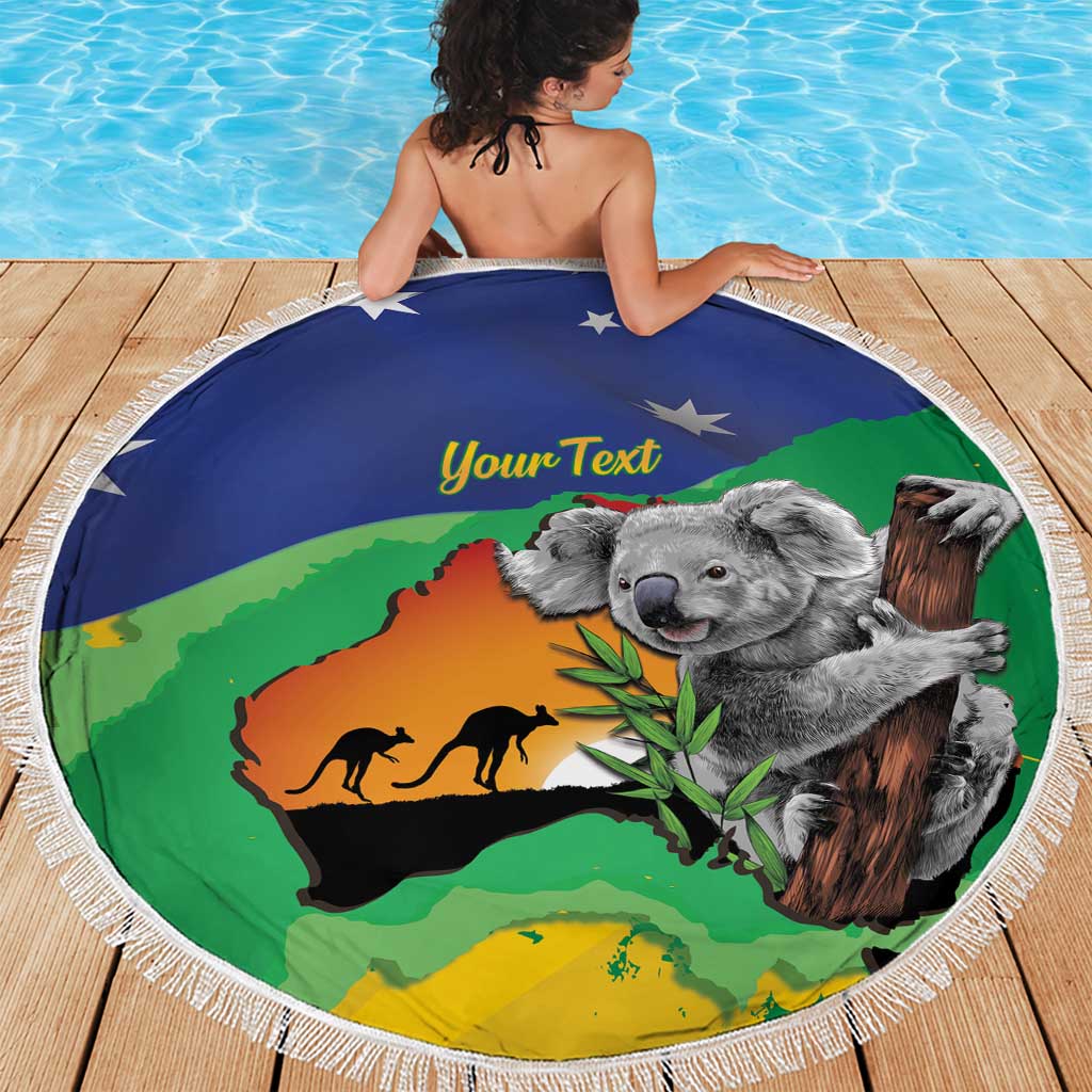 Koala Australia Personalised Beach Blanket Aussie Map National Color Grunge Pattern