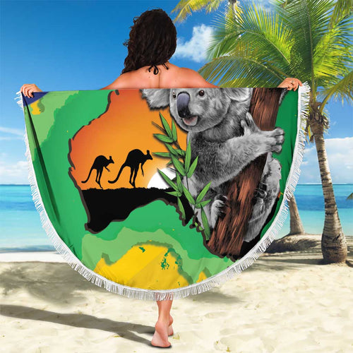 Koala Australia Personalised Beach Blanket Aussie Map National Color Grunge Pattern