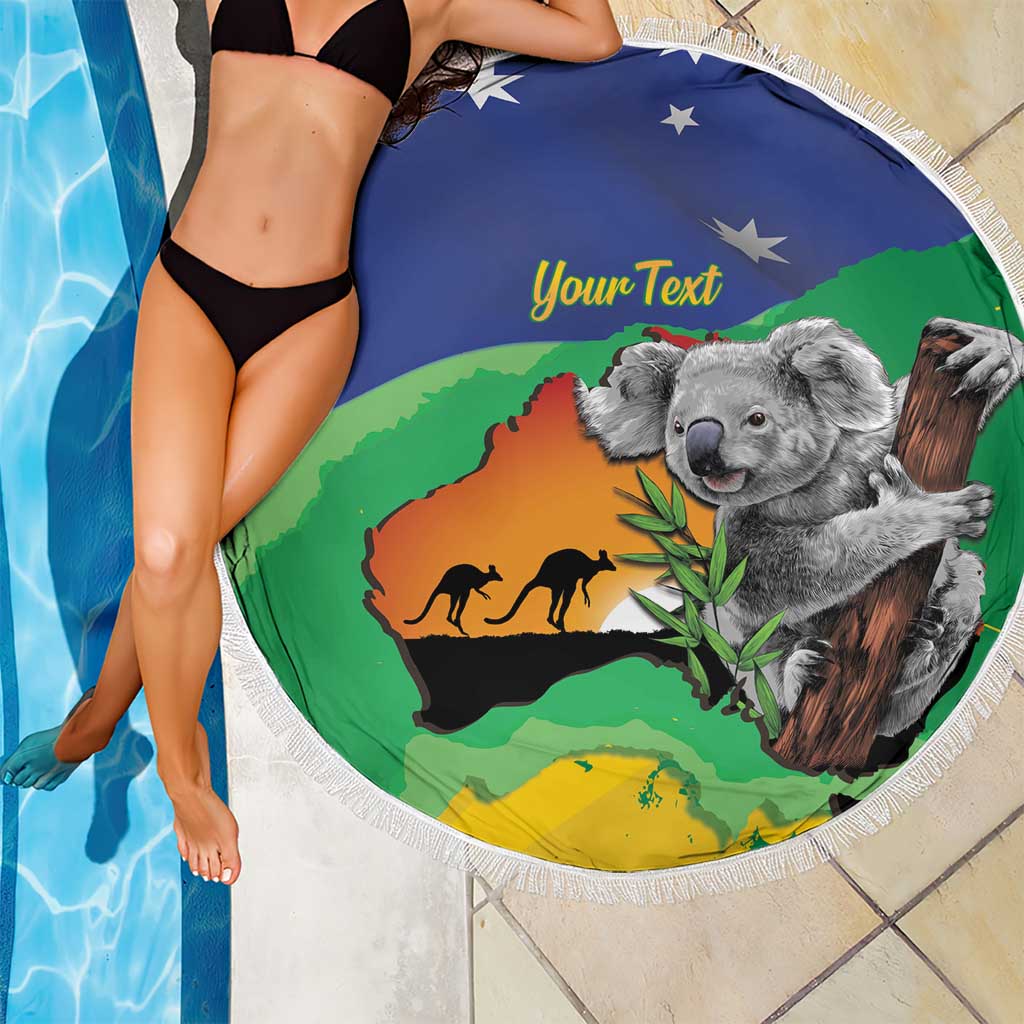 Koala Australia Personalised Beach Blanket Aussie Map National Color Grunge Pattern