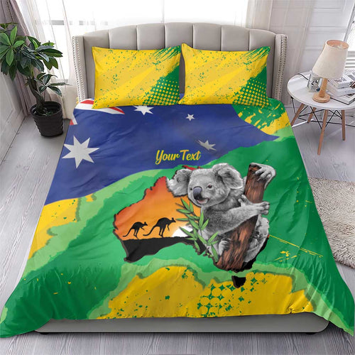 Koala Australia Personalised Bedding Set Aussie Map National Color Grunge Pattern