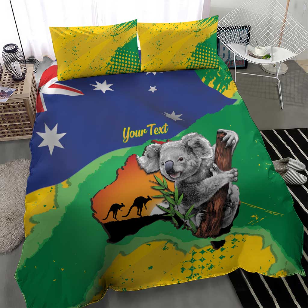 Koala Australia Personalised Bedding Set Aussie Map National Color Grunge Pattern