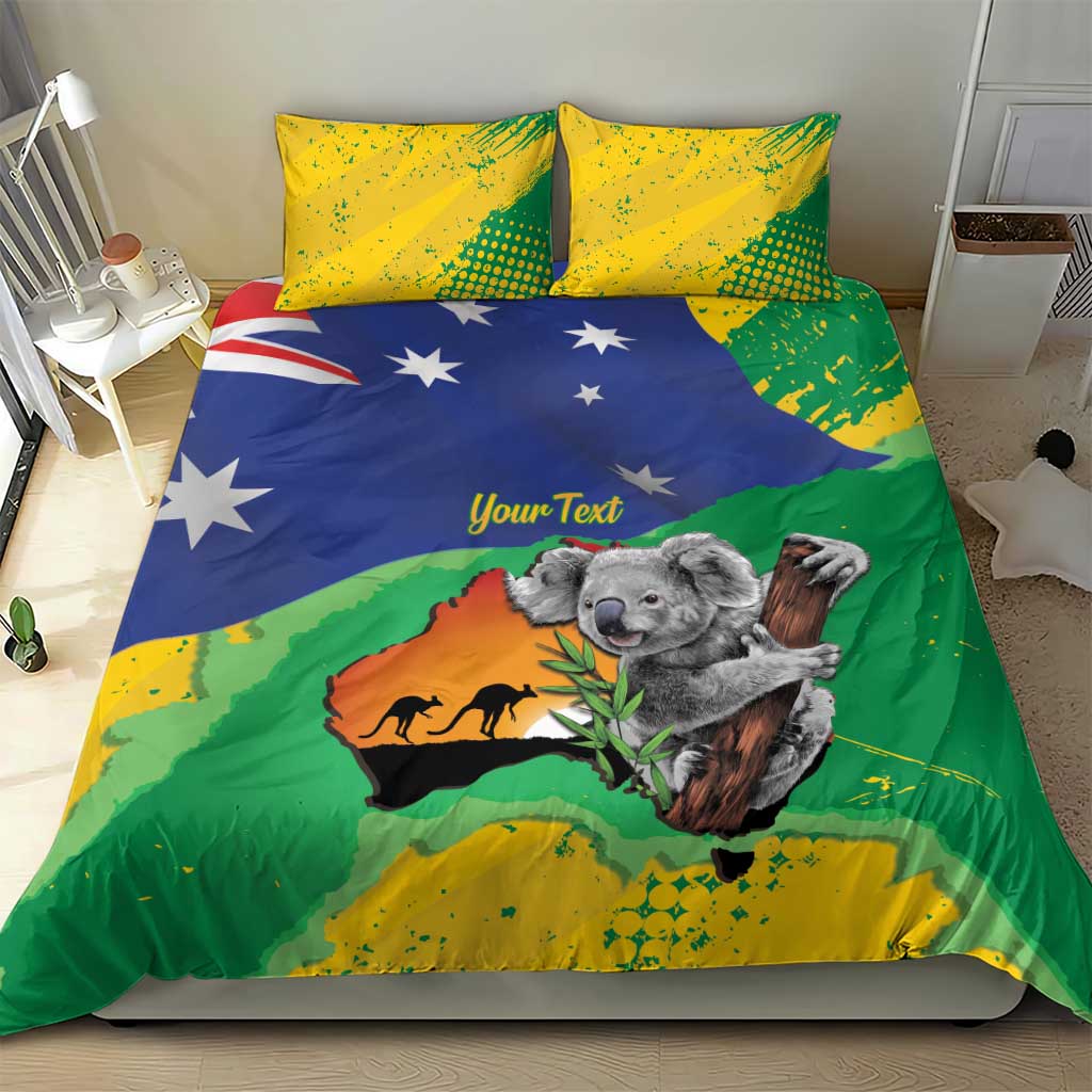 Koala Australia Personalised Bedding Set Aussie Map National Color Grunge Pattern