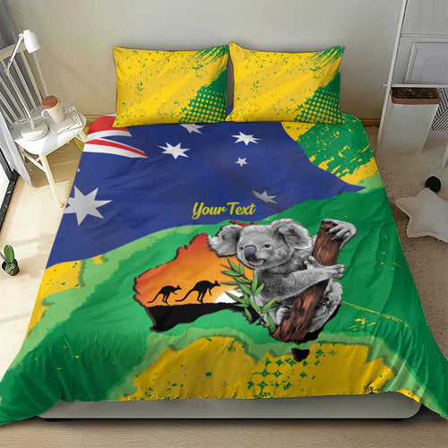 Koala Australia Personalised Bedding Set Aussie Map National Color Grunge Pattern