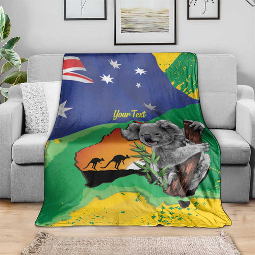 Koala Australia Personalised Blanket Aussie Map National Color Grunge Pattern
