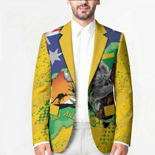 Koala Australia Personalised Blazer Aussie Map National Color Grunge Pattern