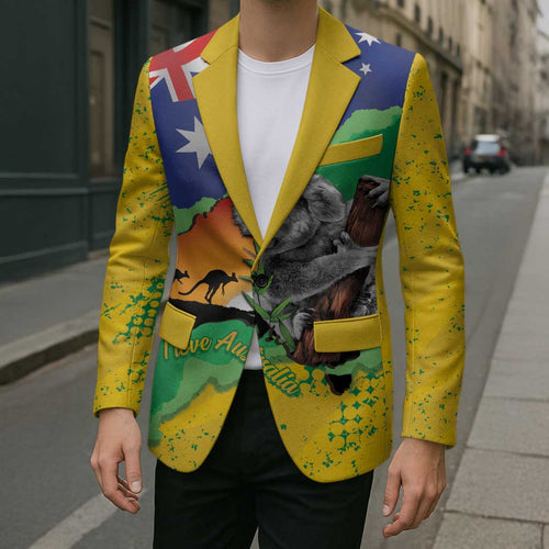 Koala Australia Personalised Blazer Aussie Map National Color Grunge Pattern