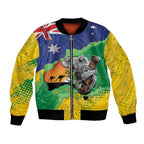 Koala Australia Personalised Bomber Jacket Aussie Map National Color Grunge Pattern