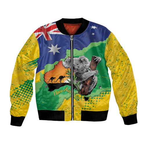 Koala Australia Personalised Bomber Jacket Aussie Map National Color Grunge Pattern