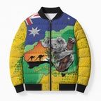 Koala Australia Personalised Bomber Puffer Jacket Aussie Map National Color Grunge Pattern