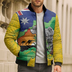 Koala Australia Personalised Bomber Puffer Jacket Aussie Map National Color Grunge Pattern