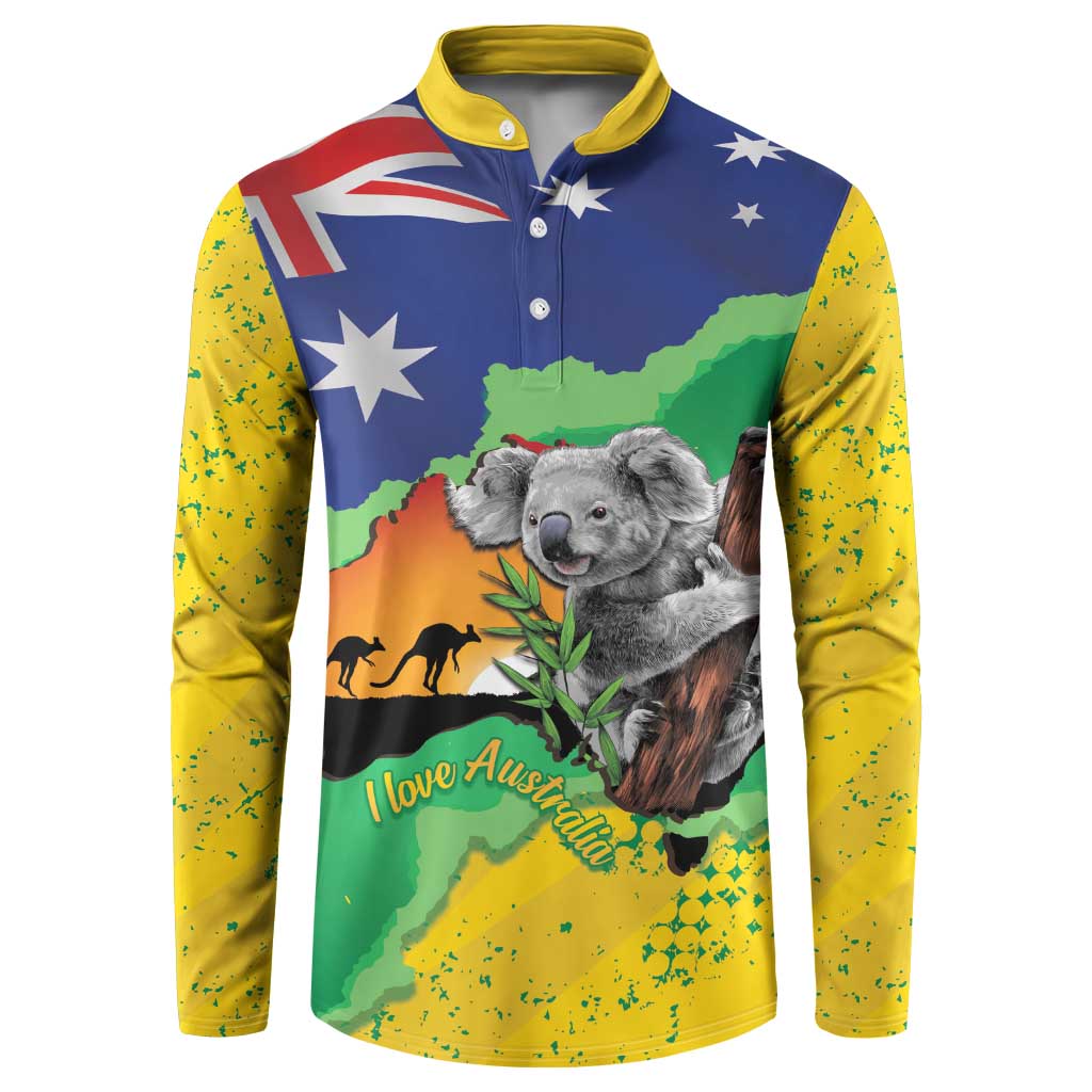 Koala Australia Personalised Button Sweatshirt Aussie Map National Color Grunge Pattern