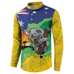 Koala Australia Personalised Button Sweatshirt Aussie Map National Color Grunge Pattern
