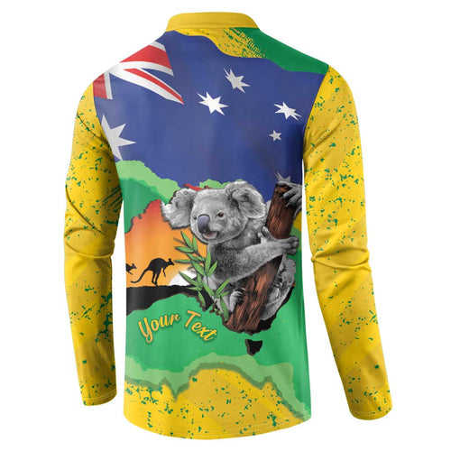 Koala Australia Personalised Button Sweatshirt Aussie Map National Color Grunge Pattern