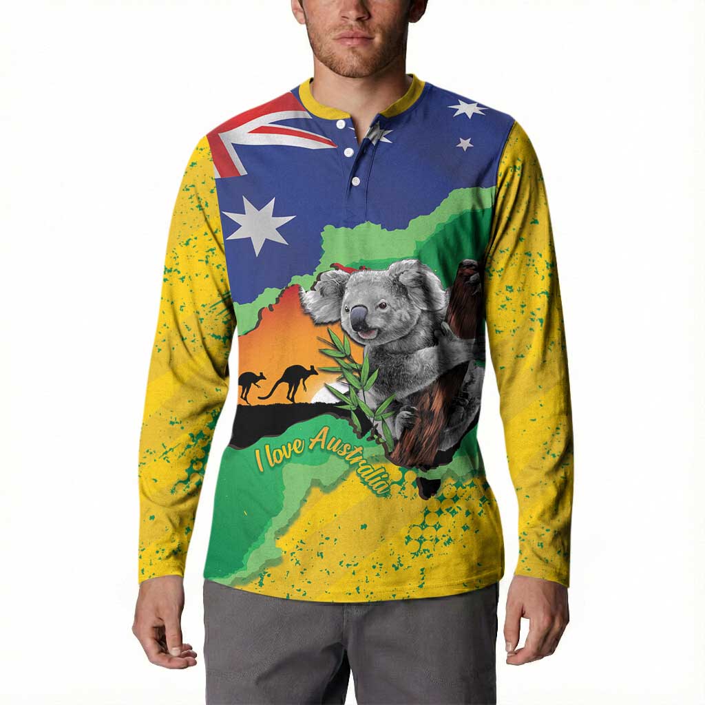 Koala Australia Personalised Button Sweatshirt Aussie Map National Color Grunge Pattern
