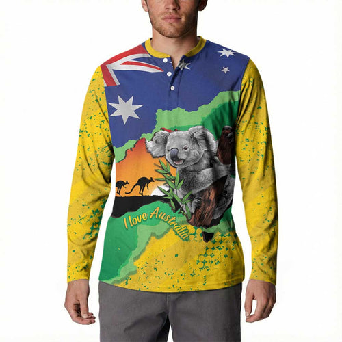 Koala Australia Personalised Button Sweatshirt Aussie Map National Color Grunge Pattern