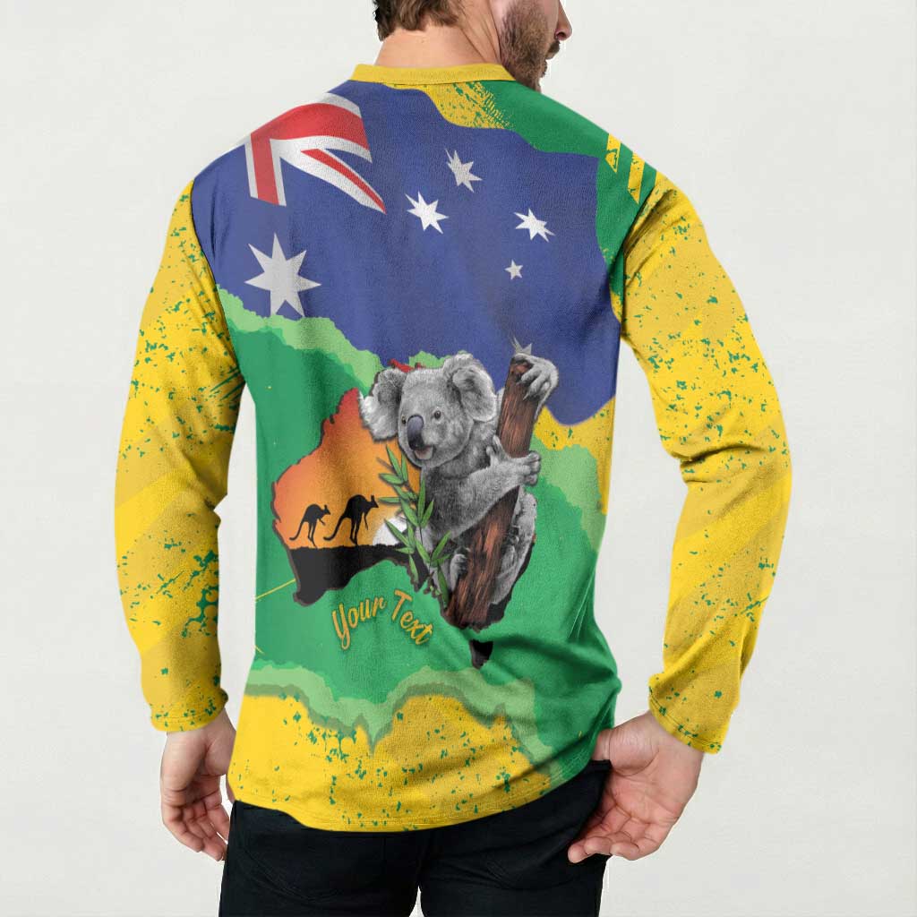 Koala Australia Personalised Button Sweatshirt Aussie Map National Color Grunge Pattern