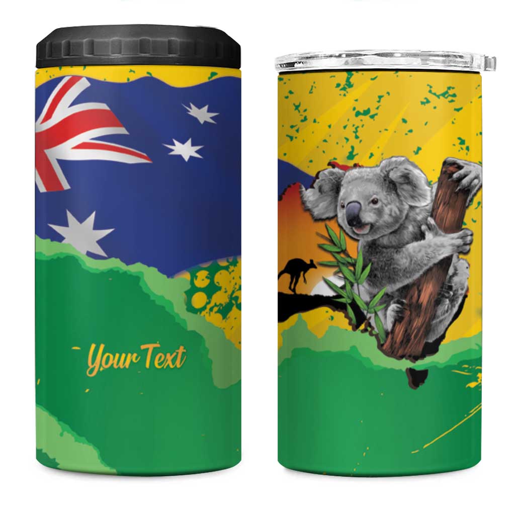 Koala Australia Personalised 4 in 1 Can Cooler Tumbler Aussie Map National Color Grunge Pattern