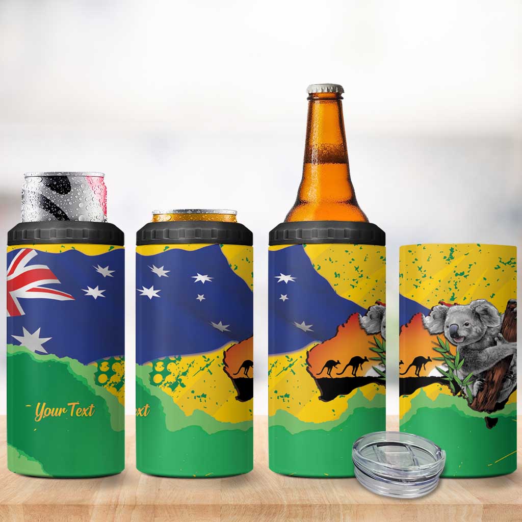 Koala Australia Personalised 4 in 1 Can Cooler Tumbler Aussie Map National Color Grunge Pattern