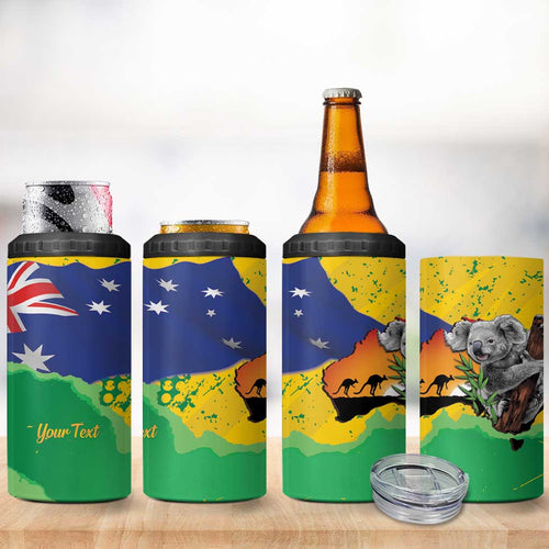 Koala Australia Personalised 4 in 1 Can Cooler Tumbler Aussie Map National Color Grunge Pattern