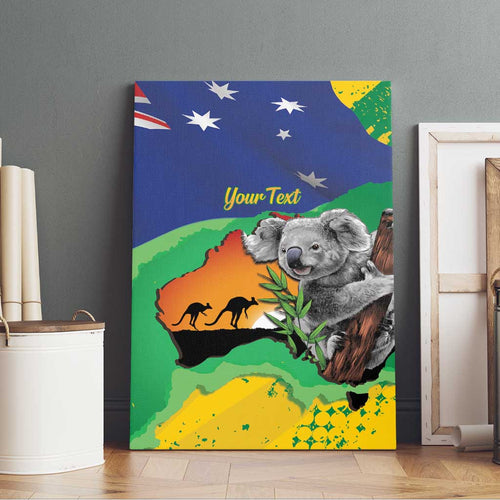 Koala Australia Personalised Canvas Wall Art Aussie Map National Color Grunge Pattern