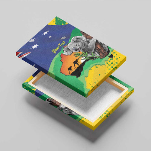 Koala Australia Personalised Canvas Wall Art Aussie Map National Color Grunge Pattern