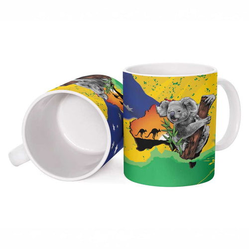 Koala Australia Personalised Ceramic Mug Aussie Map National Color Grunge Pattern