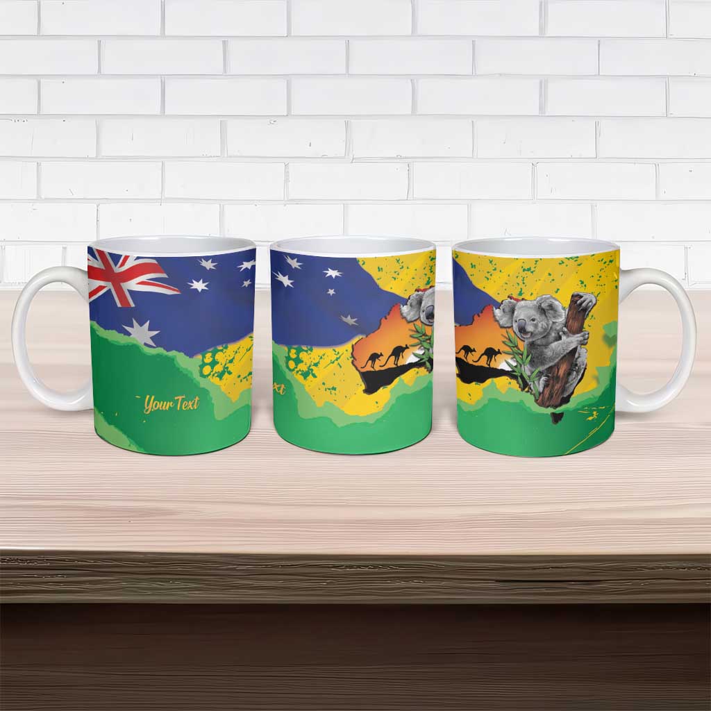 Koala Australia Personalised Ceramic Mug Aussie Map National Color Grunge Pattern