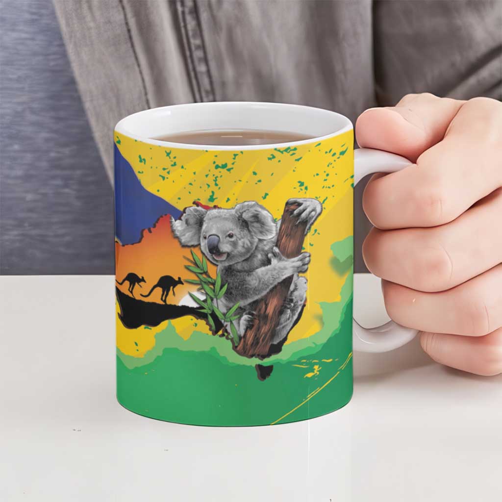 Koala Australia Personalised Ceramic Mug Aussie Map National Color Grunge Pattern