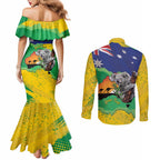 Koala Australia Personalised Couples Matching Mermaid Dress and Long Sleeve Button Shirt Aussie Map National Color Grunge Pattern