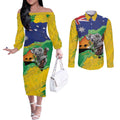 Koala Australia Personalised Couples Matching Off The Shoulder Long Sleeve Dress and Long Sleeve Button Shirt Aussie Map National Color Grunge Pattern