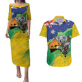 Koala Australia Personalised Couples Matching Puletasi and Hawaiian Shirt Aussie Map National Color Grunge Pattern