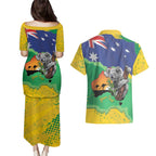 Koala Australia Personalised Couples Matching Puletasi and Hawaiian Shirt Aussie Map National Color Grunge Pattern