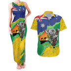 Koala Australia Personalised Couples Matching Tank Maxi Dress and Hawaiian Shirt Aussie Map National Color Grunge Pattern
