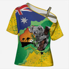 Koala Australia Personalised Cross Shoulder Shirt Aussie Map National Color Grunge Pattern