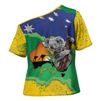 Koala Australia Personalised Cross Shoulder Shirt Aussie Map National Color Grunge Pattern