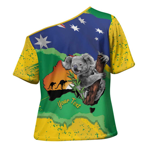Koala Australia Personalised Cross Shoulder Shirt Aussie Map National Color Grunge Pattern